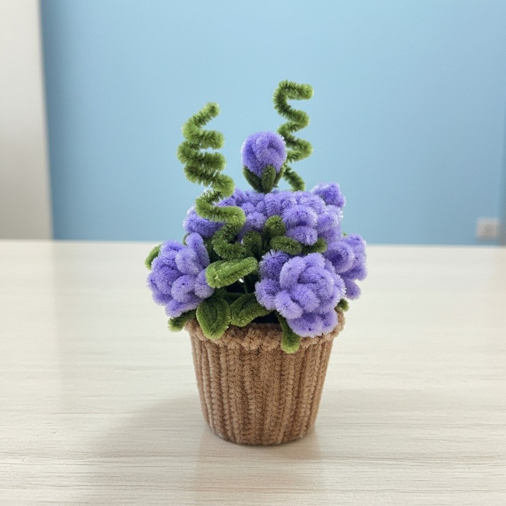 Lavender Puff Pipe Cleaner Flower Pot - Image 3