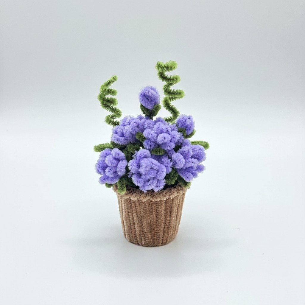 Lavender Puff Pipe Cleaner Flower Pot