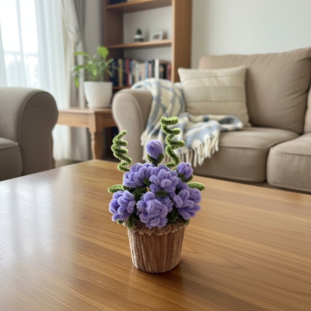 Lavender Puff Pipe Cleaner Flower Pot - Image 4